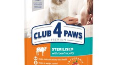 CLUB 4 PAWS Premium Sterilised, Vită, plic hrană umedă pisici sterilizate, (în aspic), 80g