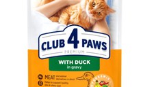 CLUB 4 PAWS, Rață, plic hrană umedă pisici, (în sos), 85g