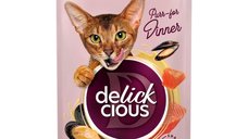 DELICKCIOUS Hrană Umedă pentru Pisici cu Somon și Midii, 85g