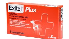 EXITEL Plus 50/144/150mg pentru deparazitare interna caini XS-M, 8 comprimate cu aroma de porc