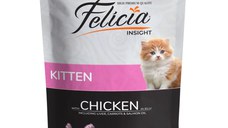 FELICIA Kitten, Pui și Ficat, plic hrană umedă fără cereale pisici junior, (în aspic), 85g