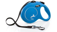 FLEXI Classic, lesă bandă retractabilă câini, nylon, albastru, L(50kg, 5m)