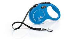 FLEXI Classic, lesă bandă retractabilă câini, nylon, albastru, S(15kg, 5m)