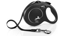 FLEXI Classic, lesă bandă retractabilă câini, nylon, negru, L(50kg, 5m)