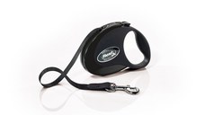 FLEXI Style, lesă retractabilă câini, nylon, negru, S(12kg, 3m)