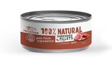 FRESH FARM Schredded fillets, Vită și Pui, conservă hrană umedă fără cereale pisici, (în sos), 70g