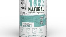 FRESH FARM Smooth Sterilised cu somon, hrana umeda pate pentru pisici sterilizate, conserva 400 g