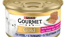 GOURMET Gold Mousse Kitten, Vițel, conservă hrană umedă pisici junior, (mousse), 85g