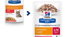 HILL'S Prescription Diet c/d Multicare Stress, Somon, dietă veterinară, plic hrană umedă pisici, sistem urinar, (în sos), bax, 85g x 12buc