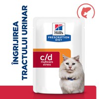 HILL'S Prescription Diet c/d Multicare Stress, Somon, dietă veterinară, plic hrană umedă pisici, sistem urinar, (în sos), bax, 85g x 12buc - 8