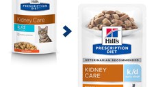 HILL'S Prescription Diet k/d Kidney Care Early Stage, Pui, dietă veterinară pisici, plic hrană umedă, sistem renal, 85g x 12buc