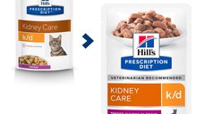 HILL'S Prescription Diet k/d Kidney Care, Vită, dietă veterinară pisici, plic hrană umedă, sistem renal, 85g x 12buc