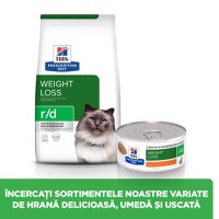 HILL'S Prescription Diet r/d Wheight Loss, Pui, dietă veterinară pisici, hrană uscată, scădere în greutate HILL'S Prescription Diet r/d Wheight Loss, Pui, dietă veterinară pisici, hrană uscată, metabolism (obezitate si diabet), 3kg - 6