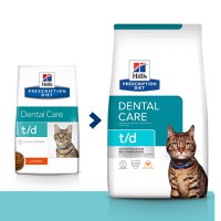 HILL'S Prescription Diet t/d Dental Care, Pui, dietă veterinară pisici, hrană uscată, afecțiuni dentare HILL'S Prescription Diet t/d Dental Care, Pui, dietă veterinară pisici, hrană uscată, sensibilități dentare, 3kg - 1
