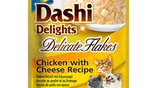 INABA Churu Dashi Delights Delicate Flakes, Pui și Brânză, plic hrană umedă fără cereale pisici, (topping), 40g