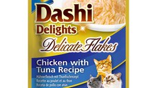 INABA Churu Dashi Delights Delicate Flakes, Pui și Ton, plic hrană umedă fără cereale pisici, (topping), 40g