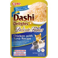 INABA Churu Dashi Delights Delicate Flakes, Pui și Ton, plic hrană umedă fără cereale pisici, (topping), 40g - 2