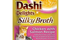 INABA Churu Dashi Delights Silky Broth, Pui și Somon, plic hrană umedă fără cereale pisici, (topping), 40g