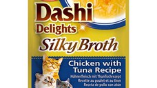 INABA Churu Dashi Delights Silky Broth, Pui și Ton, plic hrană umedă fără cereale pisici, (topping), 40g