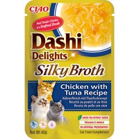 INABA Churu Dashi Delights Silky Broth, Pui și Ton, plic hrană umedă fără cereale pisici, (topping), 40g - 2