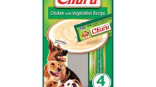 INABA Churu Dog, Pui cu Legume, recompense lichide monoproteice fără cereale câini, topping cremos, 14g x 4