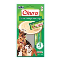 INABA Churu Dog, Pui cu Legume, recompense lichide monoproteice fără cereale câini, topping cremos, 14g x 4 - 3