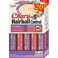 INABA Churu Hairball Control Varieties, Pui și Ton, cutie recompense fără cereale pisici, limitarea ghemurilor de blană, (piure), 280g - 1