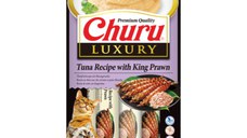 INABA Churu Luxury, Ton și Creveți, plic recompense fără cereale pisici, (piure), 56g