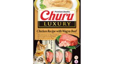 INABA Churu Luxury, Ton și Vită Wagyu, plic recompense fără cereale pisici, (piure), 56g