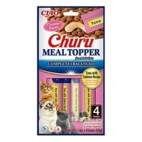 INABA Churu Meal Topper, Ton și Somon, plic, tub recompense fără cereale pisici, (piure), 56g - 1