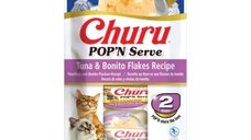 INABA Churu Pop'n Serve, Ton si Fulgi de Bonito, hrana umeda fara cereale pentru pisici, 70g