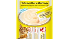 INABA Churu Pui, Brânză și Vită, plic, tub recompense fără cereale pisici, (piure), 56g