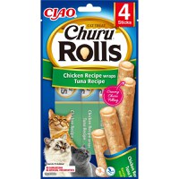 INABA Churu Rolls, Pui și Ton, punguță recompense fără cereale pisici, semimoist, 40g - 1