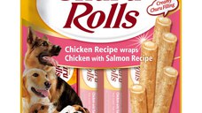 INABA Churu Rolls, XS-XL, Pui și Somon, punguță recompense fără cereale câini, semimoist, 92g