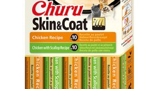 INABA Churu Skin&Coat Chicken Varieties, Pui, cutie recompense fără cereale pisici, (piure), 280g