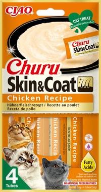 INABA Churu Skin&Coat, Pui, plic recompense funcționale fără cereale pisici, piele & blană, (topping), 56g - 1