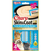 INABA Churu Skin & Coat, Ton și Scoici, plic, tub recompense fără cereale pisici, piele & blană, (piure), 56g - 2