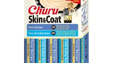 INABA Churu Skin&Coat Tuna Varieties, Ton, cutie recompense fără cereale pisici, (piure), 280g