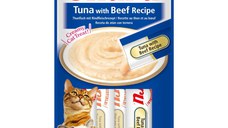 INABA Churu, Ton și Vită, punguță, tub recompense fără cereale pisici, (topping), 56g