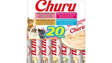 INABA Churu Tuna & Seafood Varieties (Ton și Somon|Creveți|Fulgi de Bonito|Fructe de Mare), cutie, tub recompense fără cereale pisici, (topping), 280g