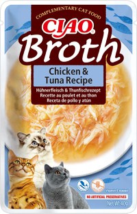 INABA Ciao Broth , Pui și Ton, plic hrană umedă fără cereale pisici, (în supă), 40g - 1
