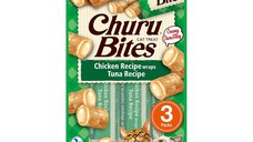 INABA CIAO Churu Bites, Pui și Ton, recompense fără cereale pisici, pernute umplute, 10g x 3