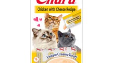 INABA CIAO Churu Piure, Pui cu Brânză, recompense lichide fără cereale pisici, topping cremos, 14g x 4