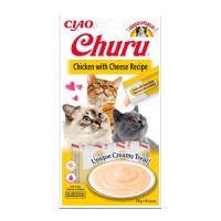 INABA CIAO Churu Piure, Pui cu Brânză, recompense lichide fără cereale pisici, topping cremos, 14g x 4 - 1
