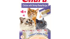 INABA CIAO Churu Piure, Pui și Creveti, recompense lichide lichide fara cereale Pisici, topping cremos, 14g x 4