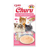 INABA CIAO Churu Piure, Ton și Somon, recompense lichide fără cereale pisici, topping cremos, 14g x 4 - 2