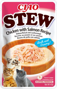 INABA Ciao Stew, Somon și Pui, plic hrană umedă fără cereale pisici, (în sos), 40g - 1