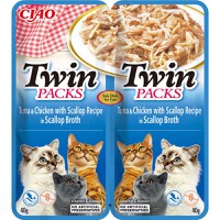 INABA Ciao Twin Packs, Ton, Pui și Scoici, plic hrană umedă fără cereale pisici, (topping), 80g - 1