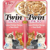 INABA Ciao Twin Packs, Ton și Pui, plic hrană umedă fără cereale pisici, (topping), 80g - 1