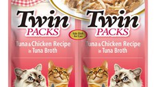 INABA Ciao Twin Packs, Ton și Pui, plic hrană umedă fără cereale pisici, (topping), 80g